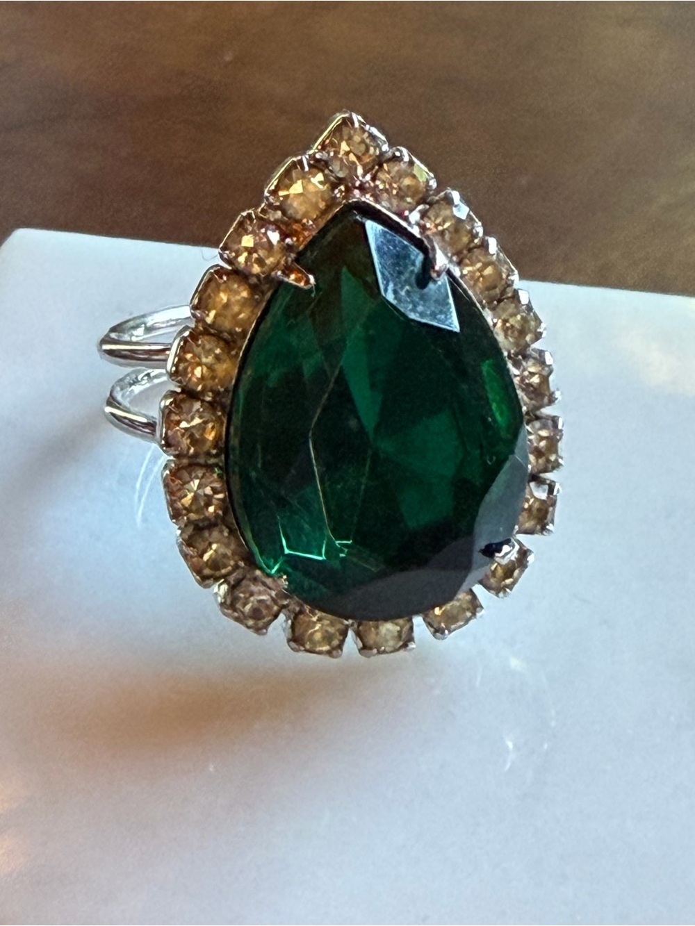 Parklane Ring Green Clear Rhinestones #K79 Park lane sz 5.25